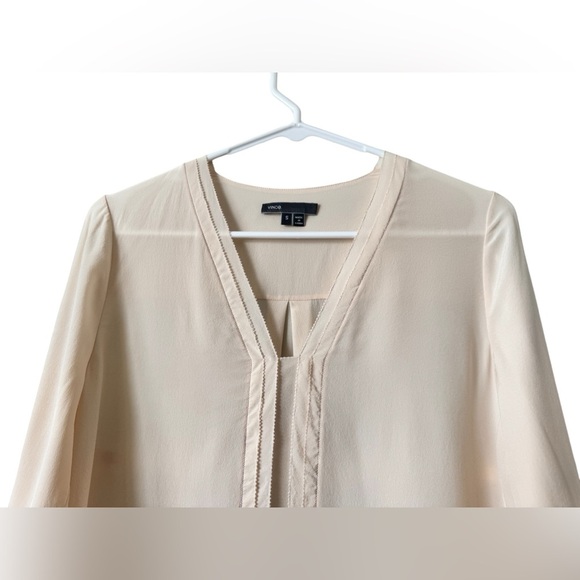 Vince Blush Silk Blouse Top Picot Edge Long Sleeve in Blossom Small - Picture 5 of 15